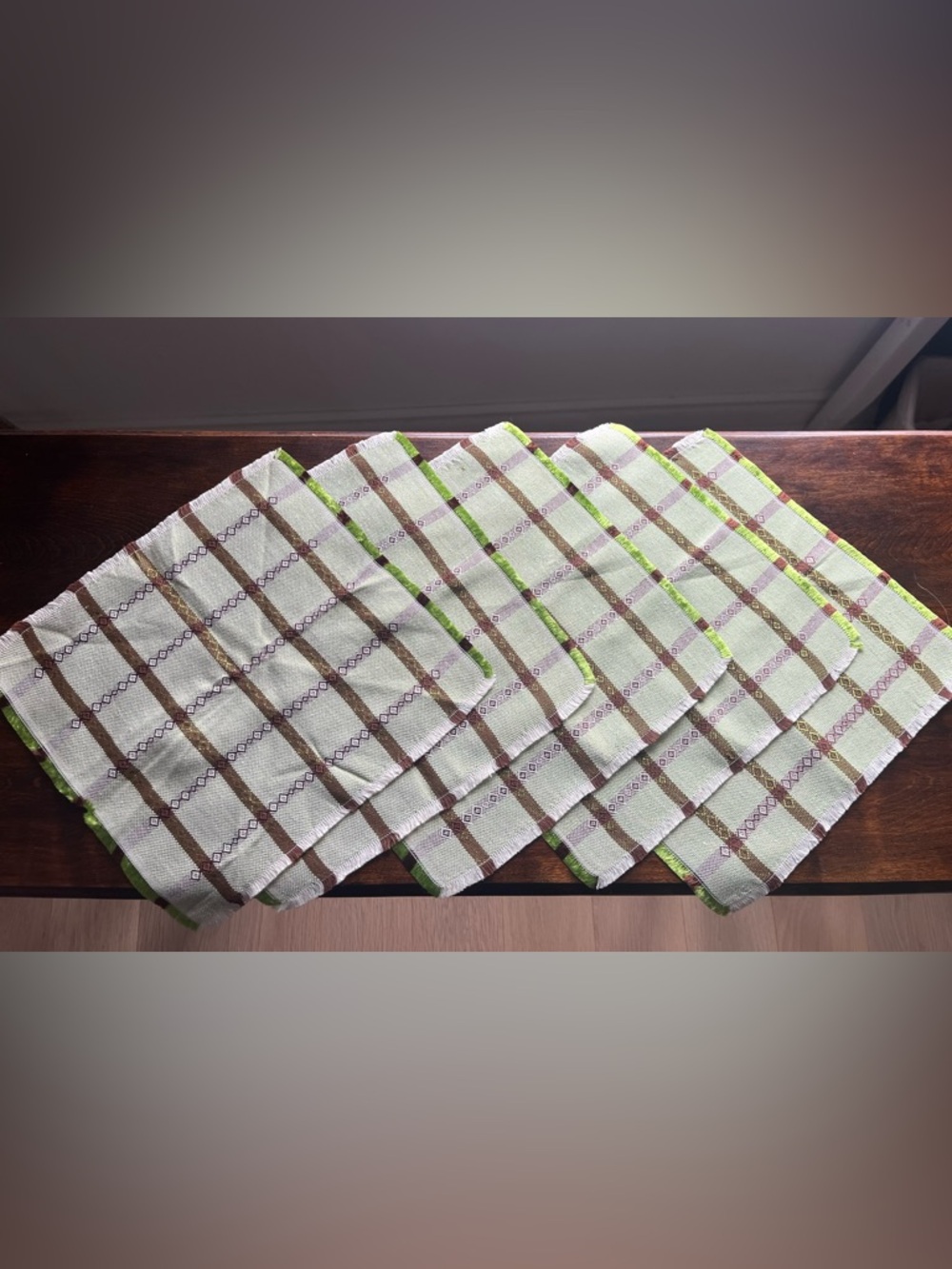 Set of 5 Plaid Woven Napkins